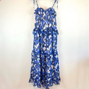 WHO WEAR WHAT Blue Floral Tiered Ruffle Spaghetti Strap Dress